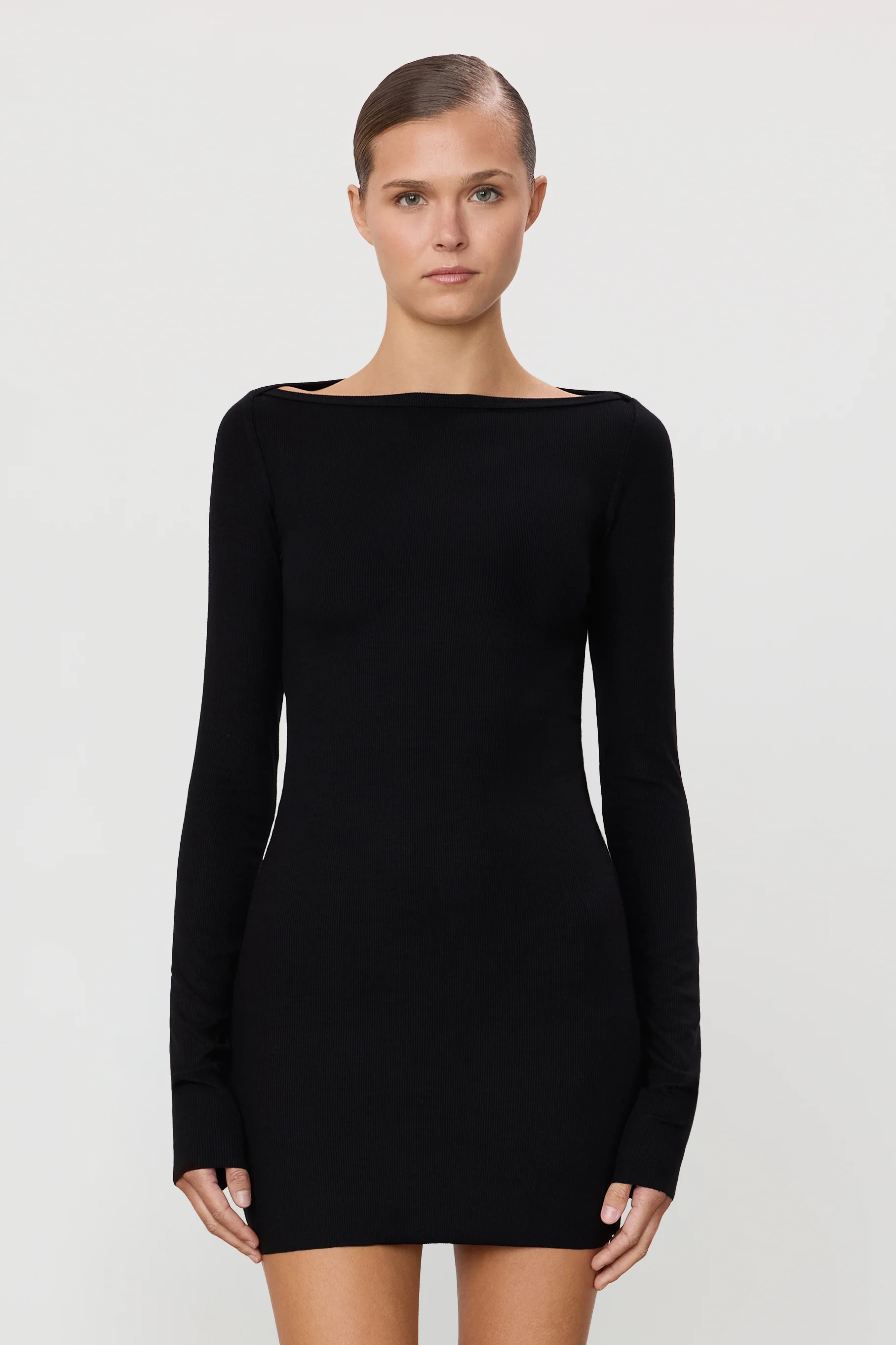 LONG SLEEVE BOATNECK MINI DRESS - Image 2