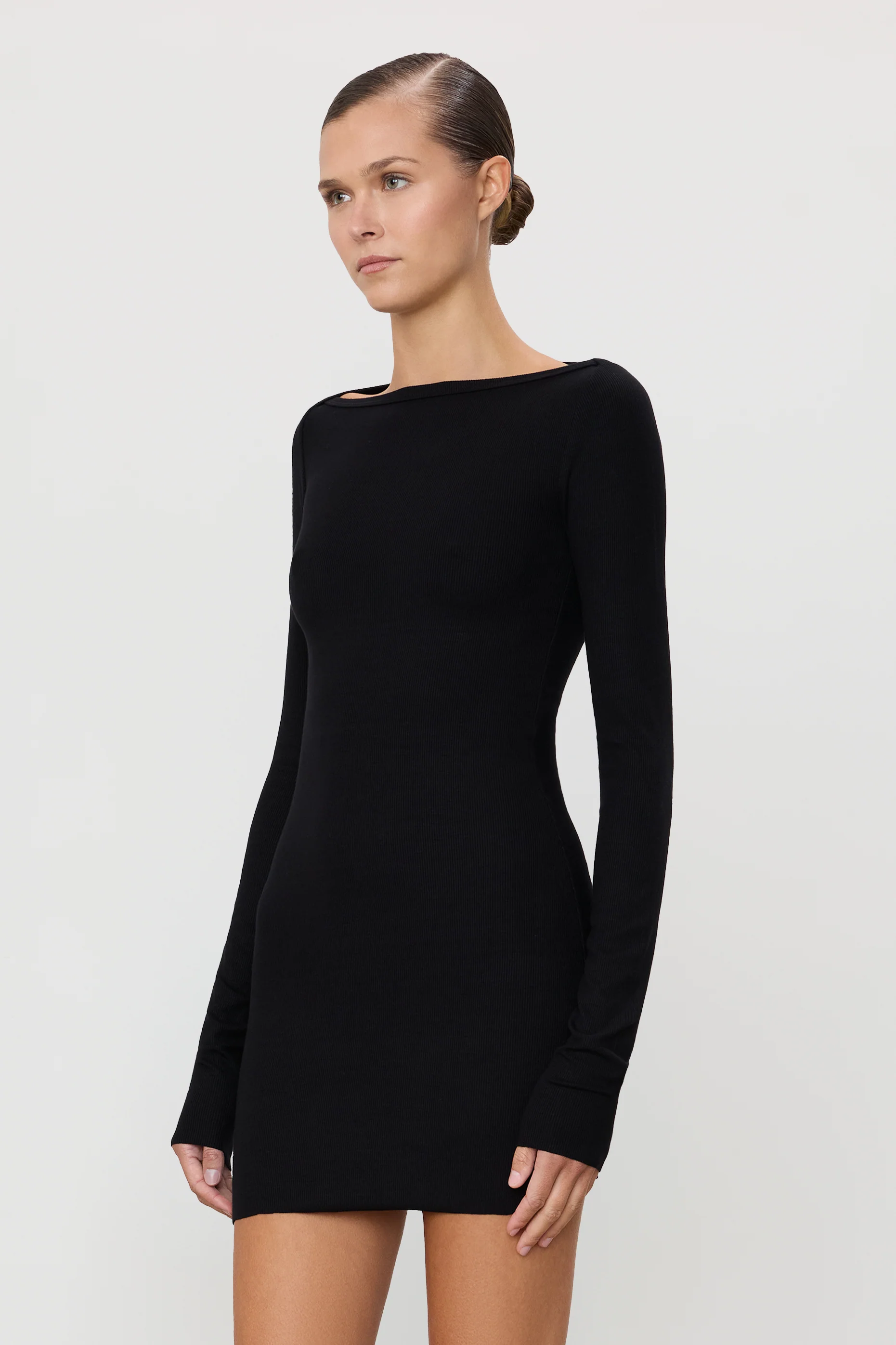 LONG SLEEVE BOATNECK MINI DRESS - Image 4