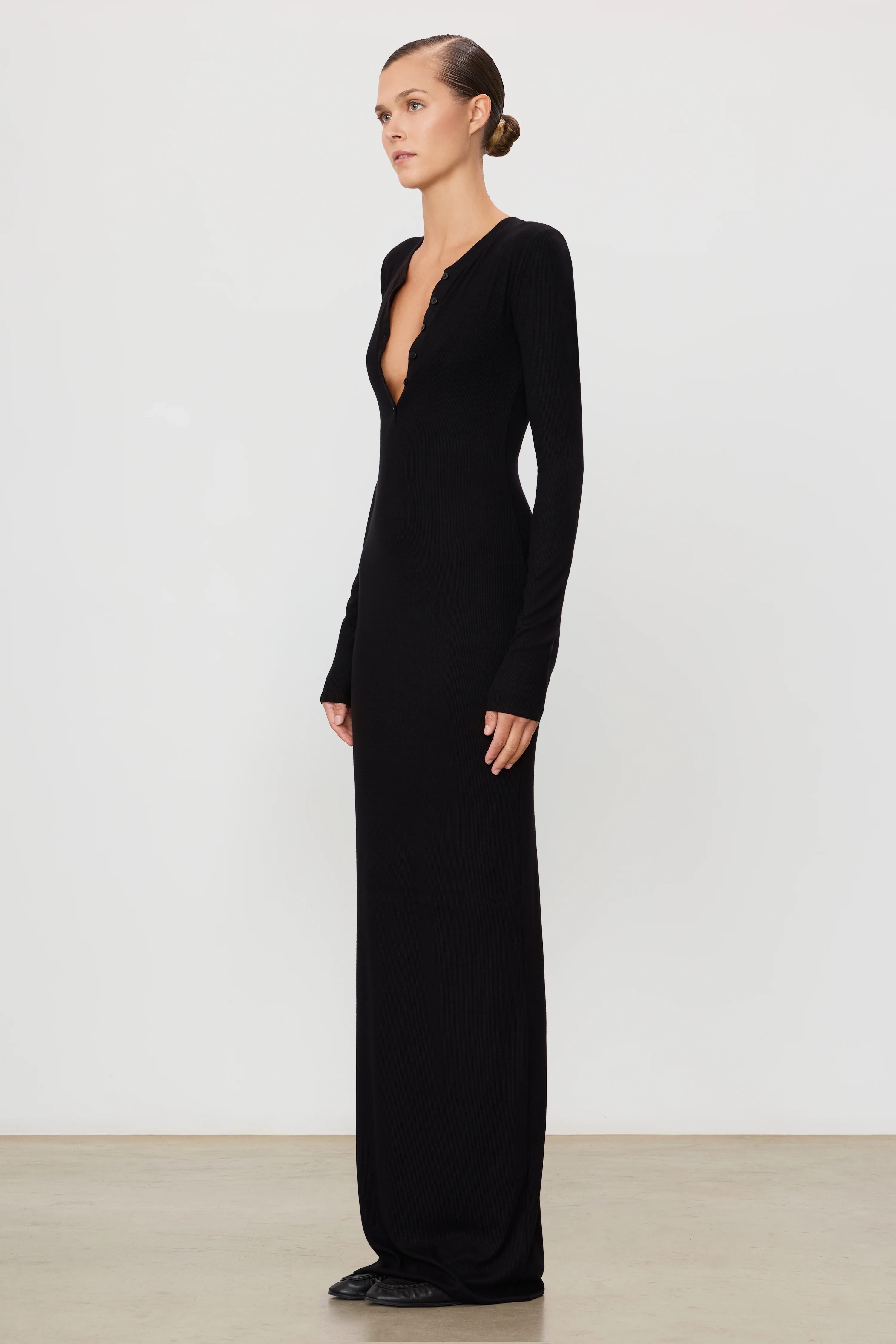 LONG SLEEVE HENLEY MAXI DRESS - Image 3