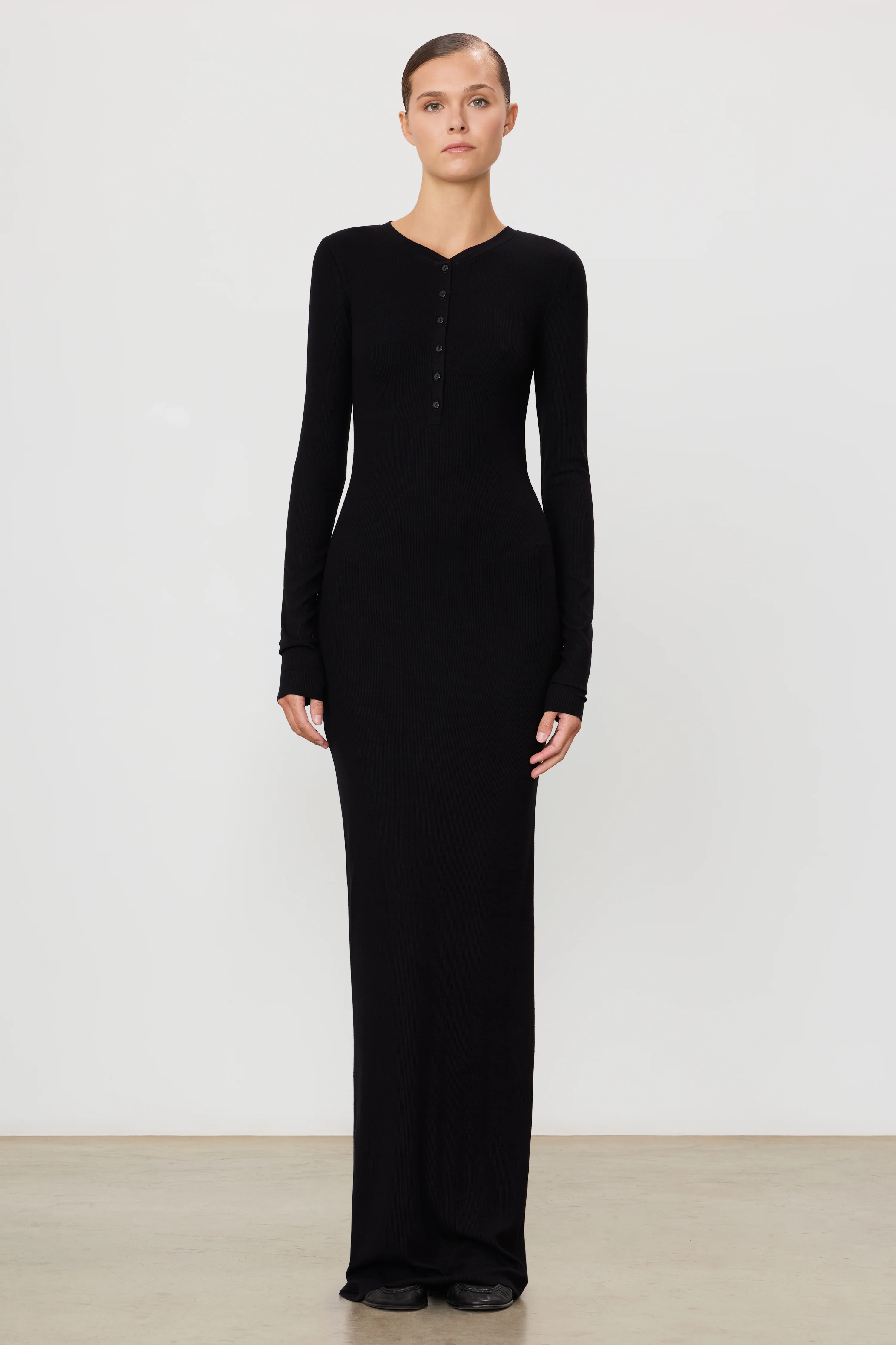 LONG SLEEVE HENLEY MAXI DRESS - Image 5